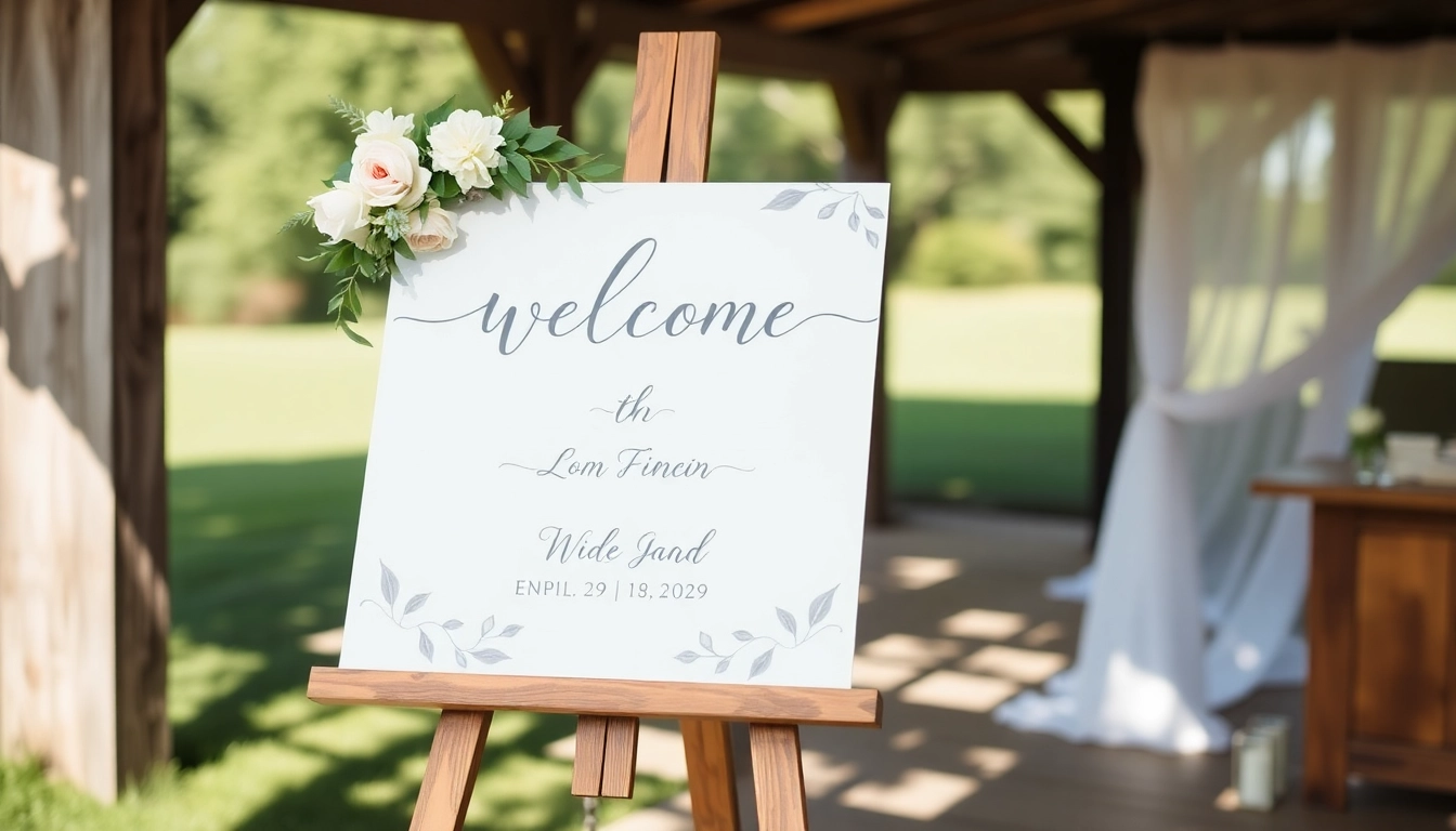 Beautiful wedding welcome sign with custom lettering, perfect for a couples' special day to greet guests warmly.