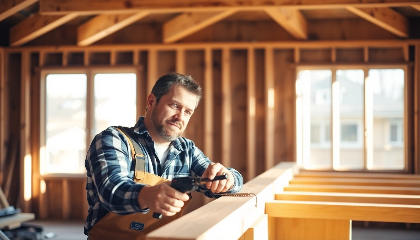 Experienced carpenter performing detailed carpentry work, showcasing precision craftsmanship and tools.