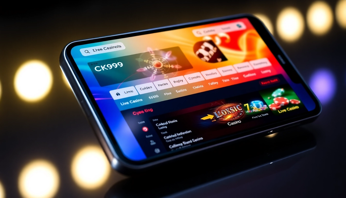 Screenshot of the ck999 app interface highlighting betting, slots, and live casino features on a smartphone for easy gaming access.