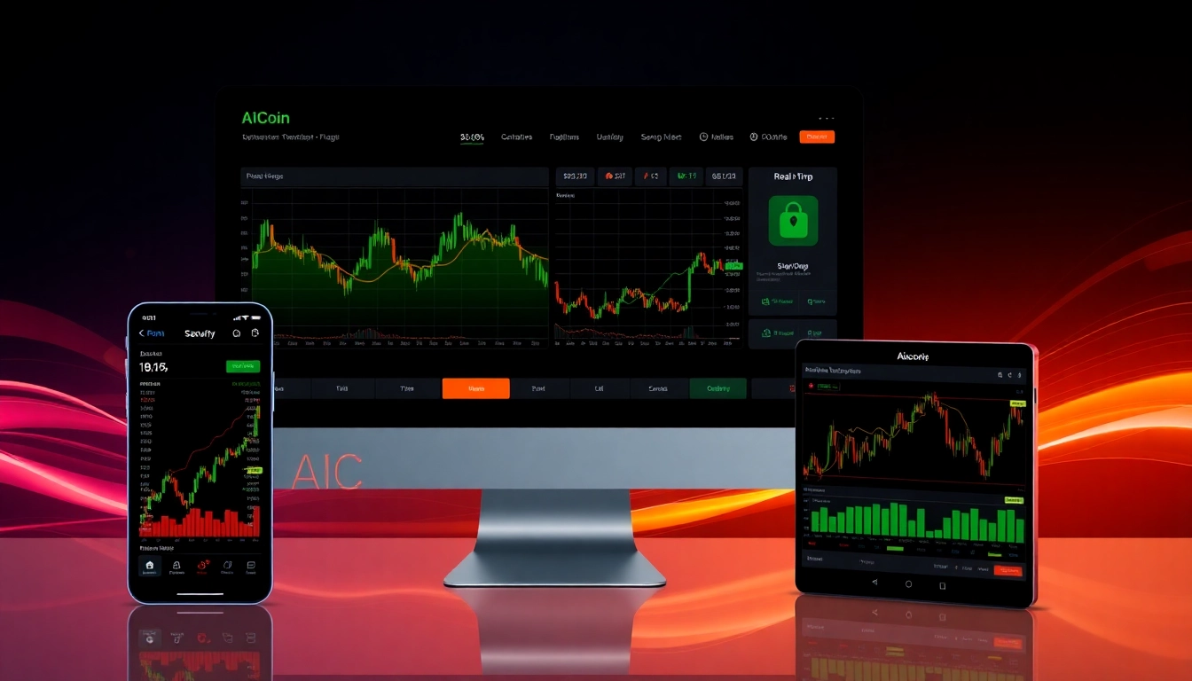 AICoin real-time trading dashboard displaying market analysis, alerts, and charts on desktop and mobile devices for efficient crypto trading.