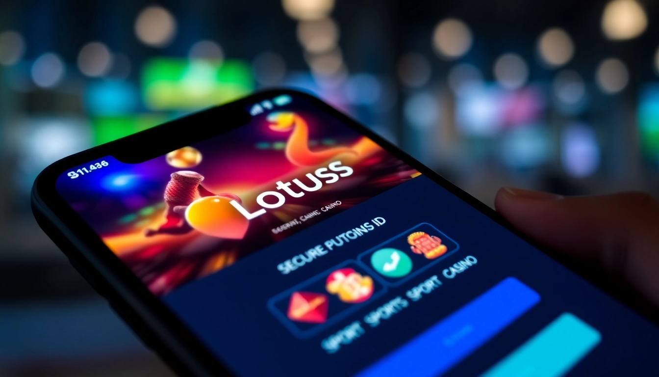 Lotus365 ID platform on mobile device showing secure login and sports betting options, emphasizing ease of access and security for users.