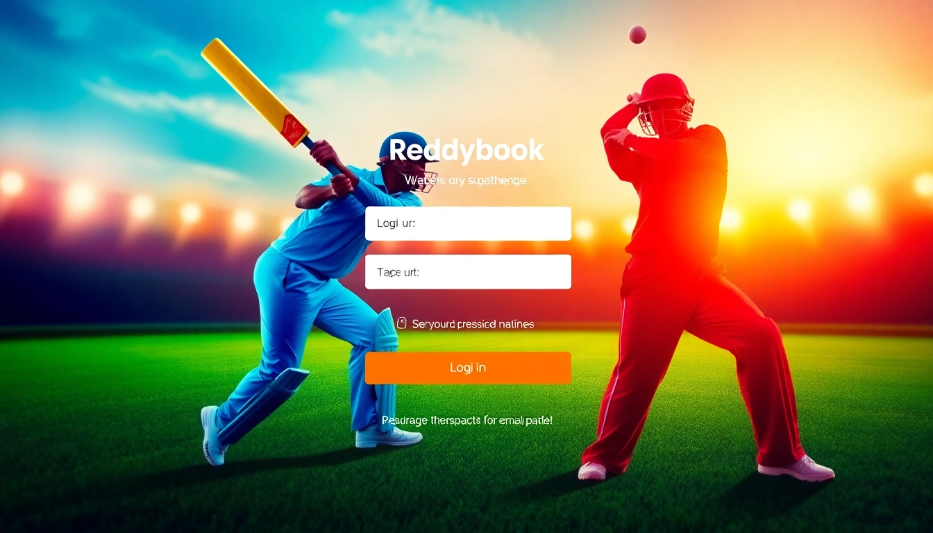 Reddybook login page showing user authentication interface with cricket-themed colors, ensuring secure access.