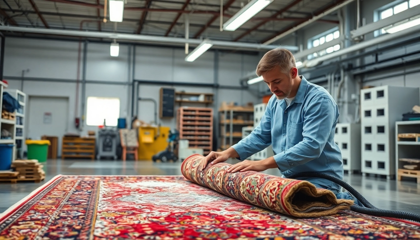 Professional team performing Lavaggio tappeto Milano on a colorful Persian rug in a clean