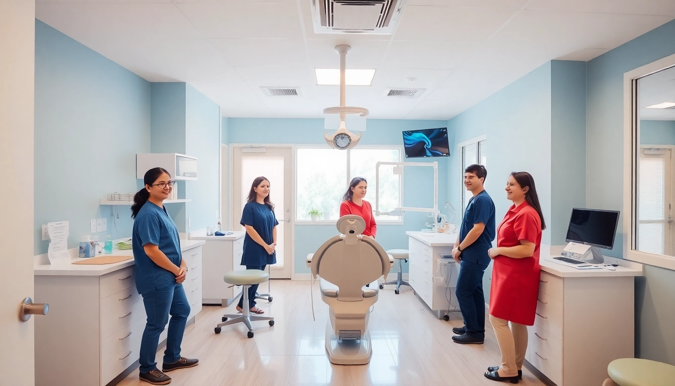 Modern Ventura Bright Dental clinic with friendly staff preparing for patient care in a bright,