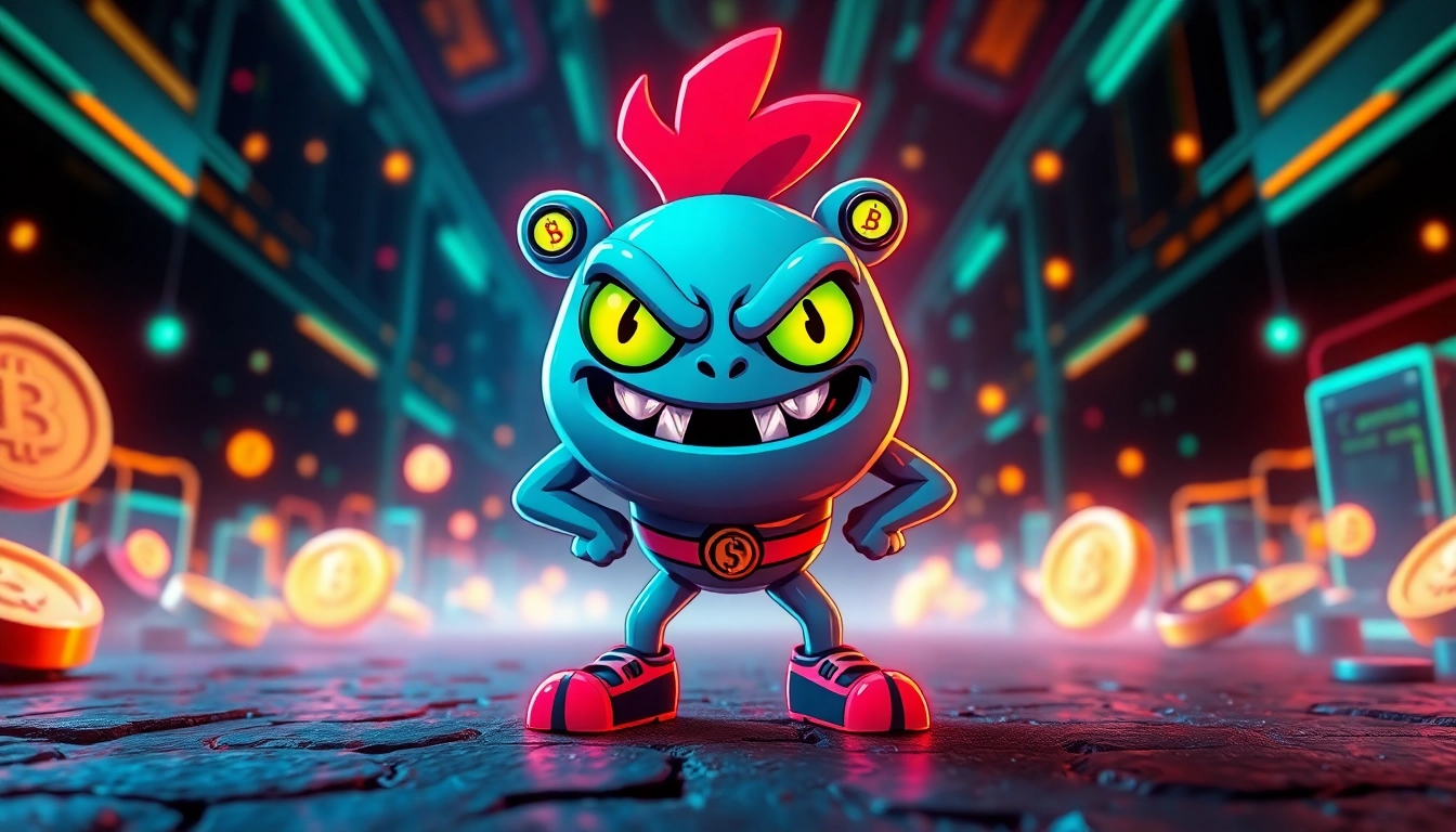 Action-packed scene featuring Angry Pepe Token mascot symbolizing community power and earning