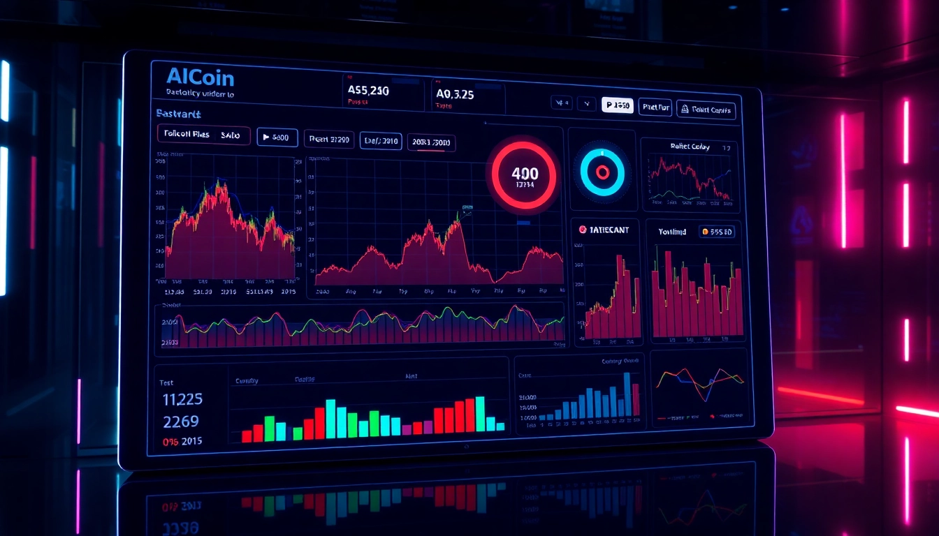 Modern AICoin trading platform with real-time charts and analytics visualized in a clean,
